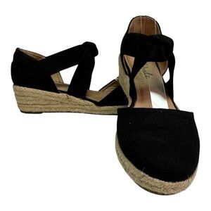 Life Stride Cascade Black Wedge Espadrilles Preppy Boho‎ Coastal Shoes Size 7M